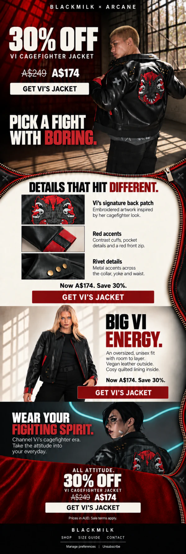 BlackMilk Arcane promotion for the Vi cagefighter jacket