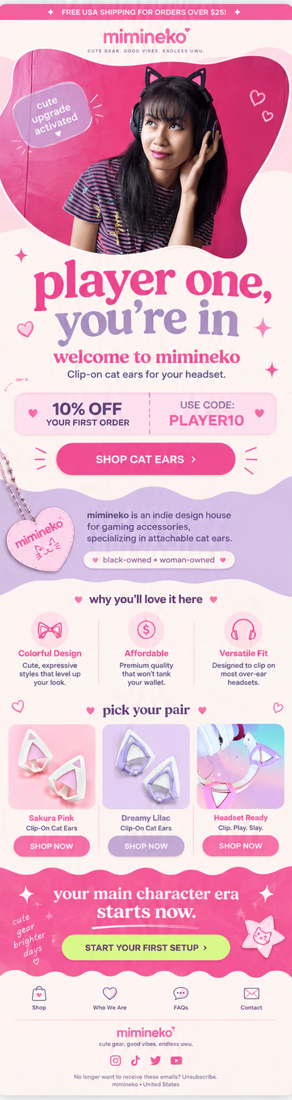 Mimineko pastel welcome email for gaming headset cat ears